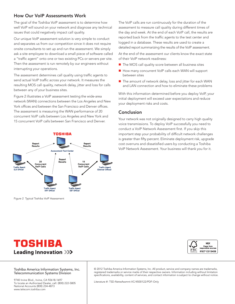 How our voip assessments work, Conclusion | Toshiba VoIP MOS User Manual | Page 2 / 2