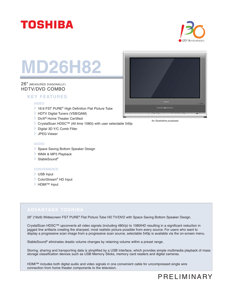 Toshiba MD26H82 User Manual | 2 pages