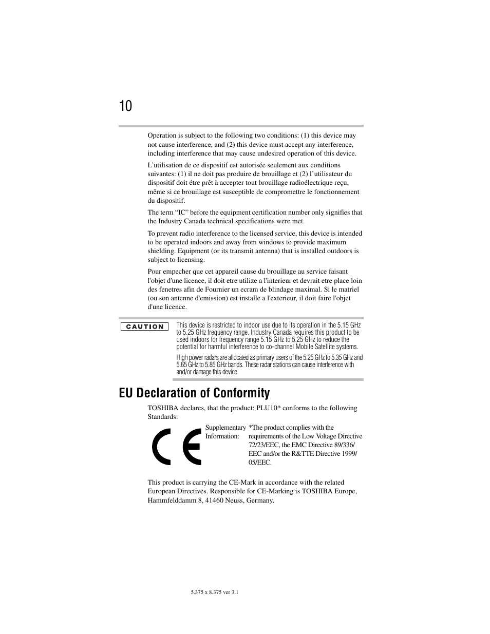 Eu declaration of conformity | Toshiba Satellite A100/A105 User Manual | Page 10 / 72