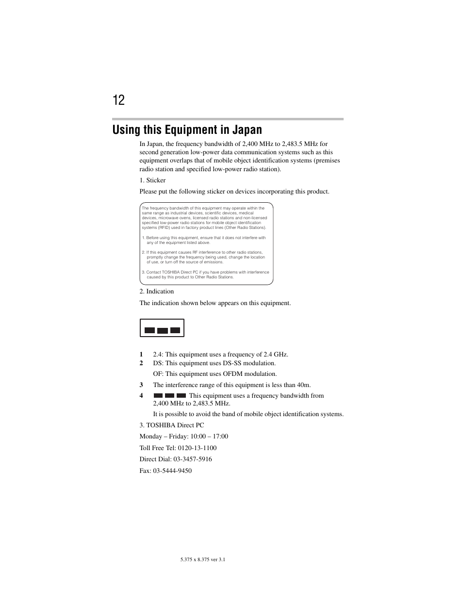 Using this equipment in japan | Toshiba Satellite A100/A105 User Manual | Page 12 / 72