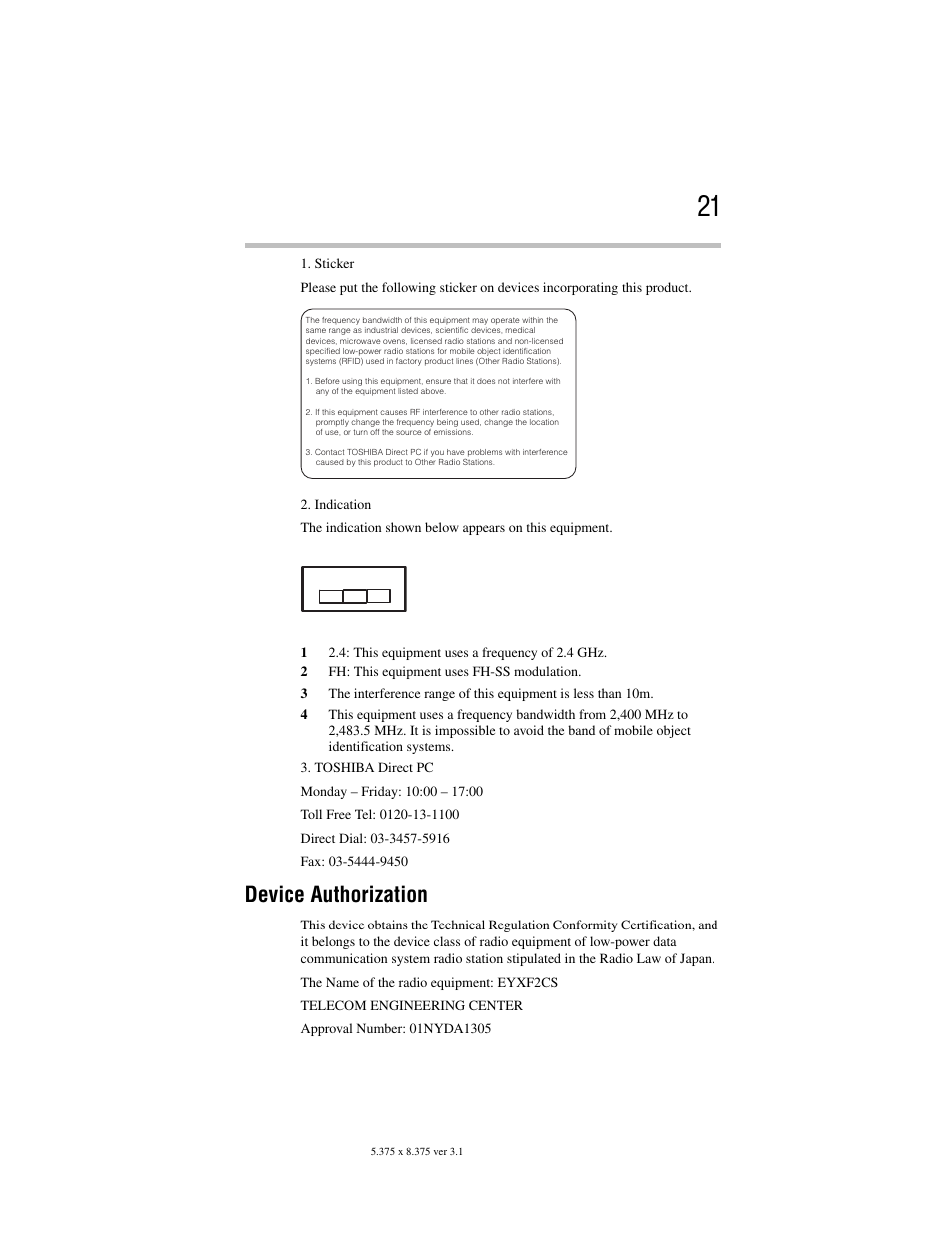 Device authorization, 4fh1 | Toshiba Satellite A100/A105 User Manual | Page 21 / 72