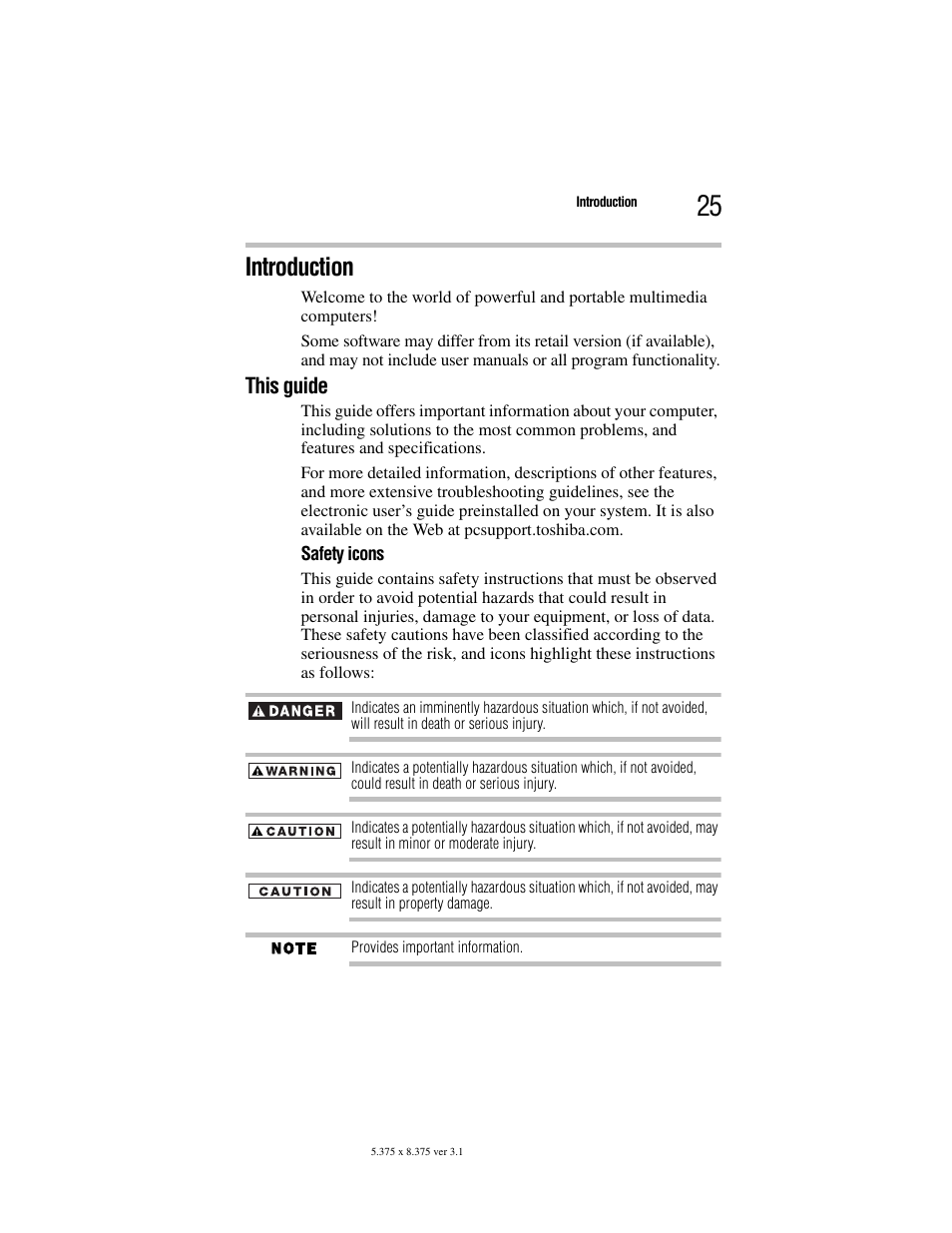 Introduction, This guide | Toshiba Satellite A100/A105 User Manual | Page 25 / 72