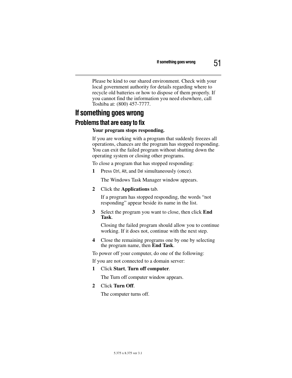 If something goes wrong, Problems that are easy to fix | Toshiba Satellite A100/A105 User Manual | Page 51 / 72