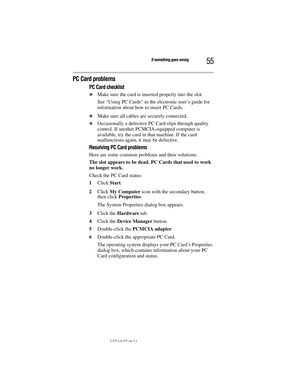 Pc card problems | Toshiba Satellite A100/A105 User Manual | Page 55 / 72