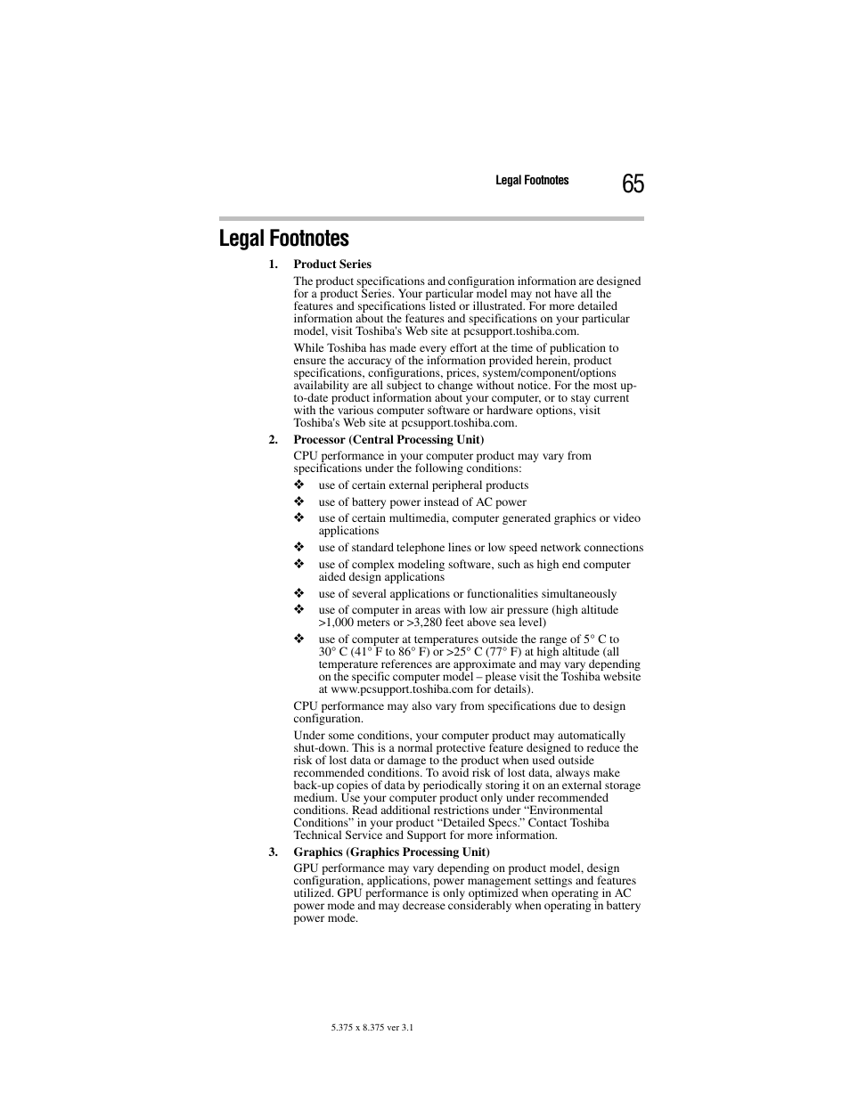 Legal footnotes | Toshiba Satellite A100/A105 User Manual | Page 65 / 72