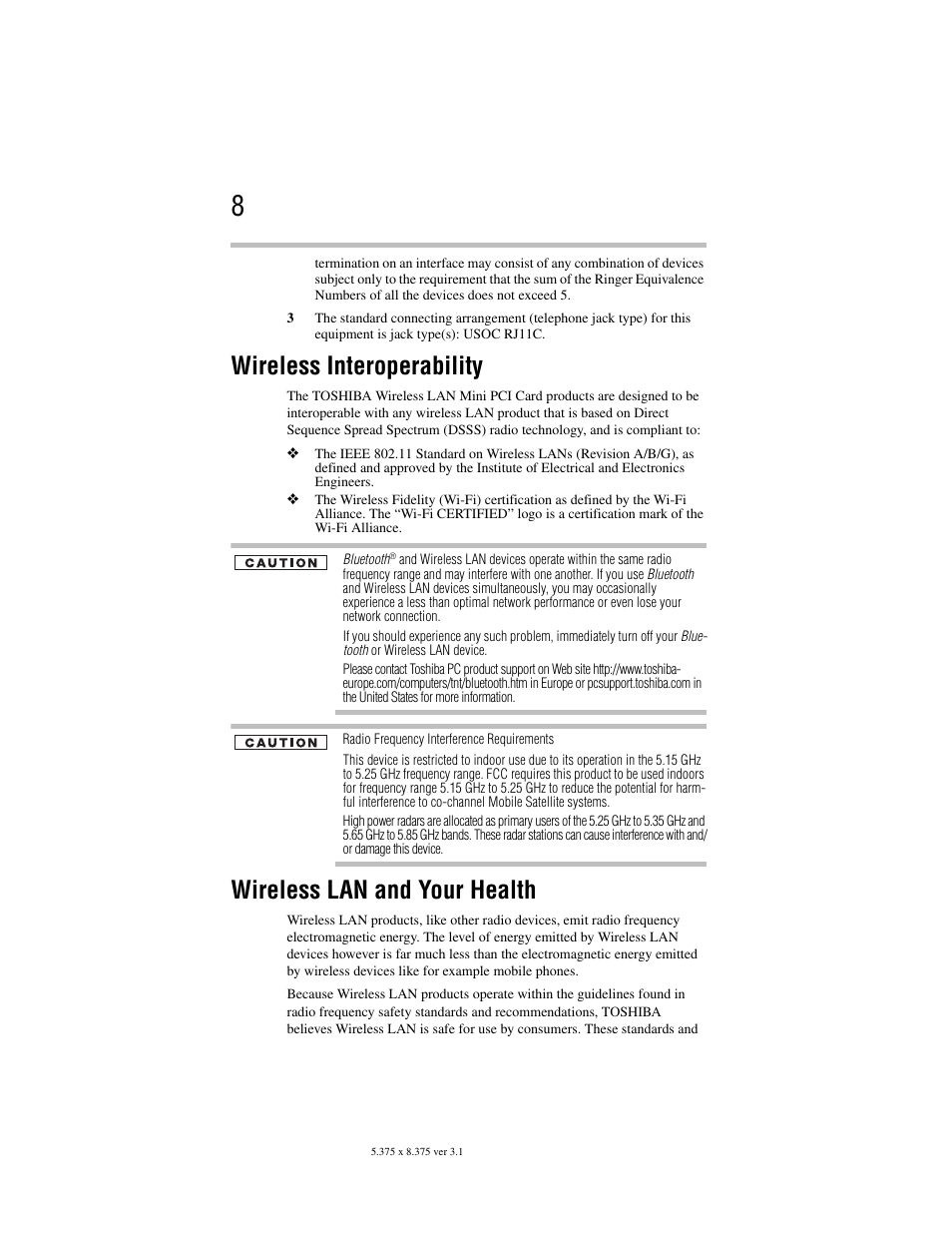 Wireless interoperability, Wireless lan and your health | Toshiba Satellite A100/A105 User Manual | Page 8 / 72