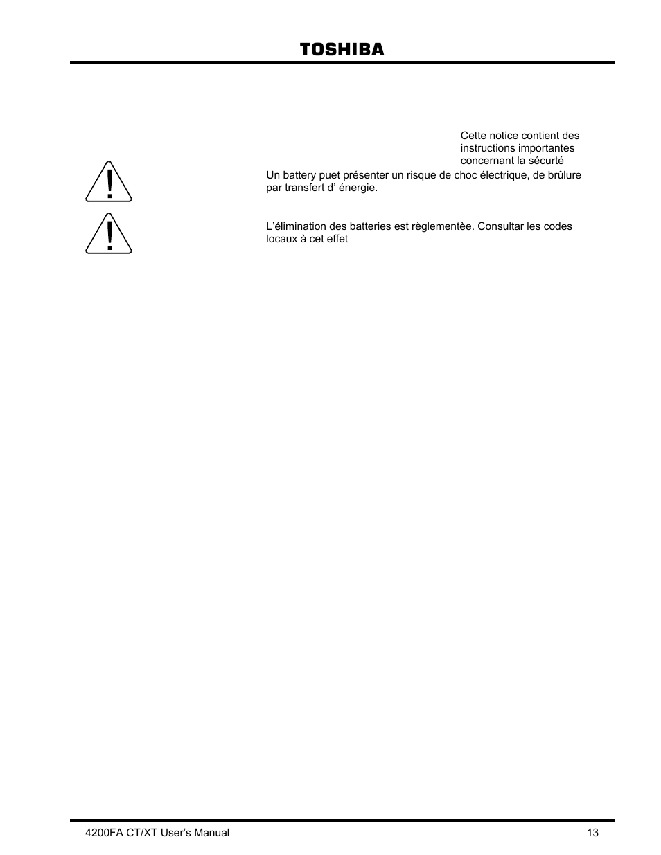 Conserver ces instructions, Attention, Toshiba | Instructions importantes concernant la sécurité | Toshiba 4200FA CT/XT User Manual | Page 14 / 68