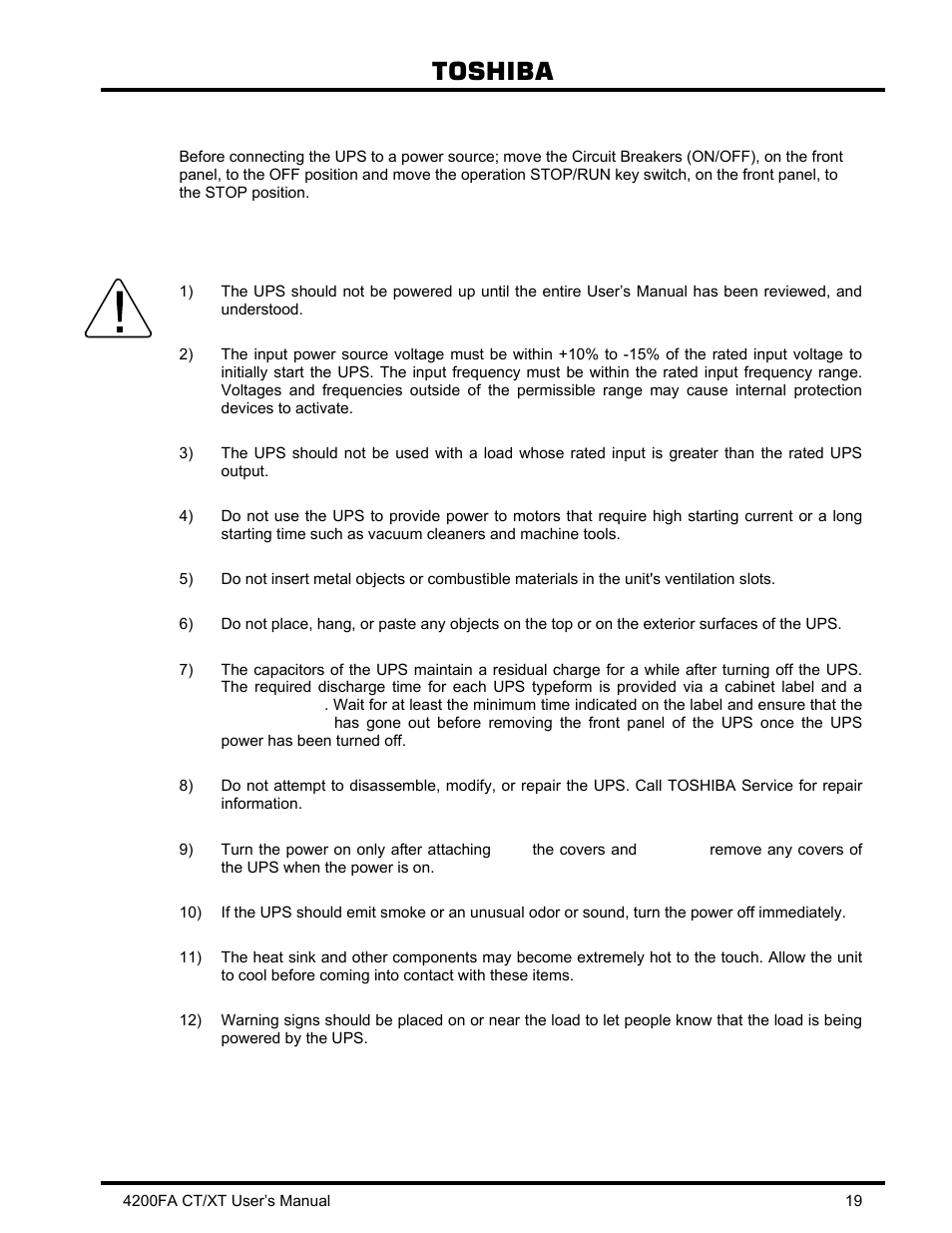 2 system preparation (pre-power), 3 operating precautions, System preparation (pre-power) | Operating precautions, Toshiba | Toshiba 4200FA CT/XT User Manual | Page 20 / 68