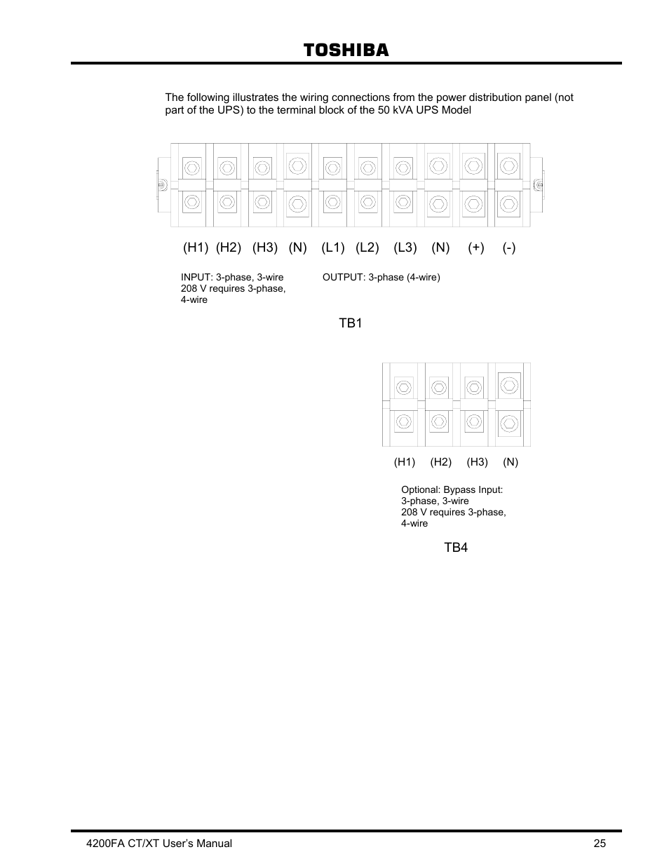 3 power connections 50 kva, Power connections 50 kva, Toshiba | Toshiba 4200FA CT/XT User Manual | Page 26 / 68