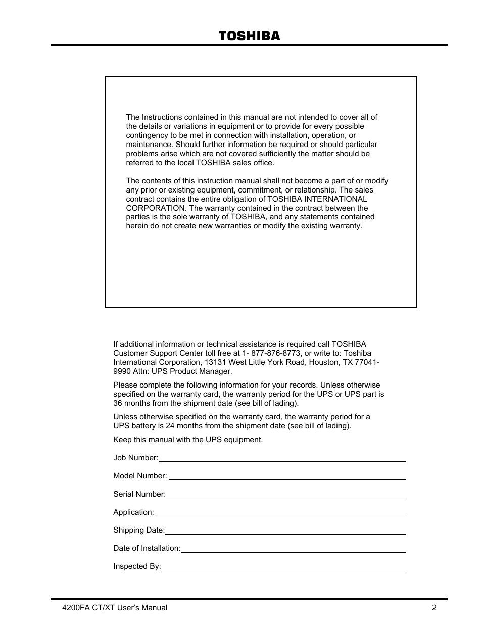 Toshiba 4200FA CT/XT User Manual | Page 3 / 68
