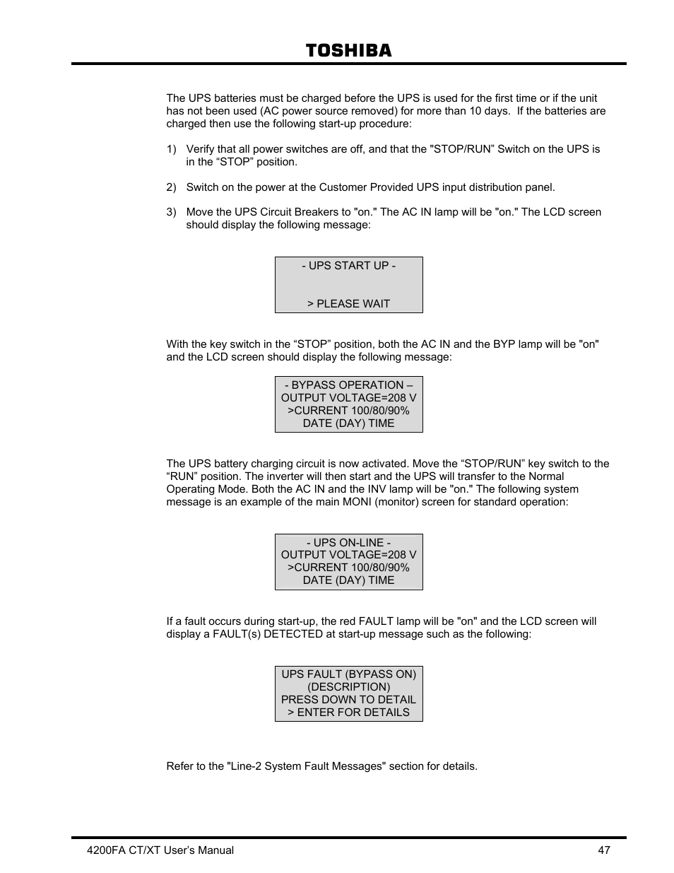 14 start-up procedure, Start-up procedure, Toshiba | Toshiba 4200FA CT/XT User Manual | Page 48 / 68