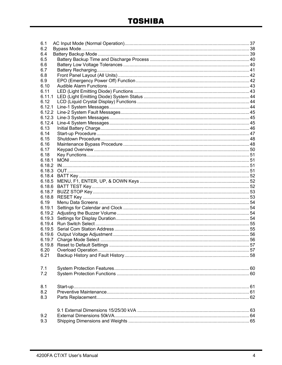Toshiba | Toshiba 4200FA CT/XT User Manual | Page 5 / 68