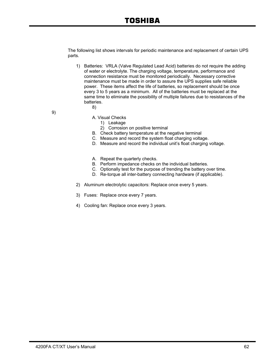 3 parts replacement, Parts replacement, Toshiba | Toshiba 4200FA CT/XT User Manual | Page 63 / 68