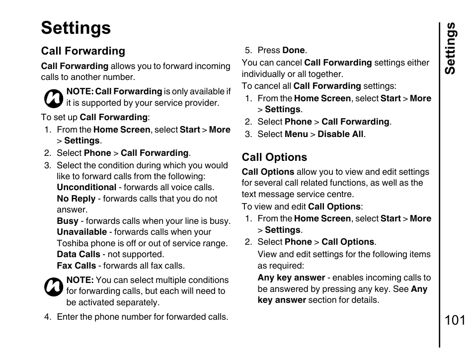 Settings, Settings 101 | Toshiba Portege G710 User Manual | Page 102 / 140