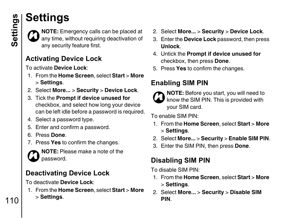 Settings, Settings 110 | Toshiba Portege G710 User Manual | Page 111 / 140