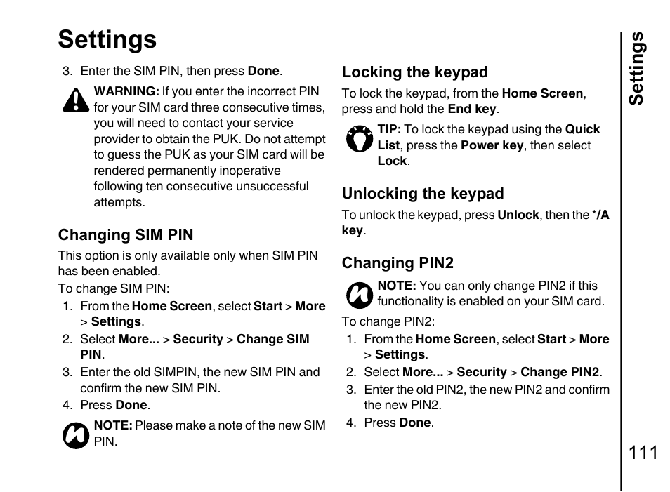 Settings, Settings 111 | Toshiba Portege G710 User Manual | Page 112 / 140