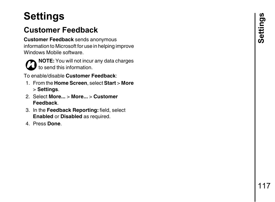 Customer feedback 117, Settings, Settings 117 | Customer feedback | Toshiba Portege G710 User Manual | Page 118 / 140