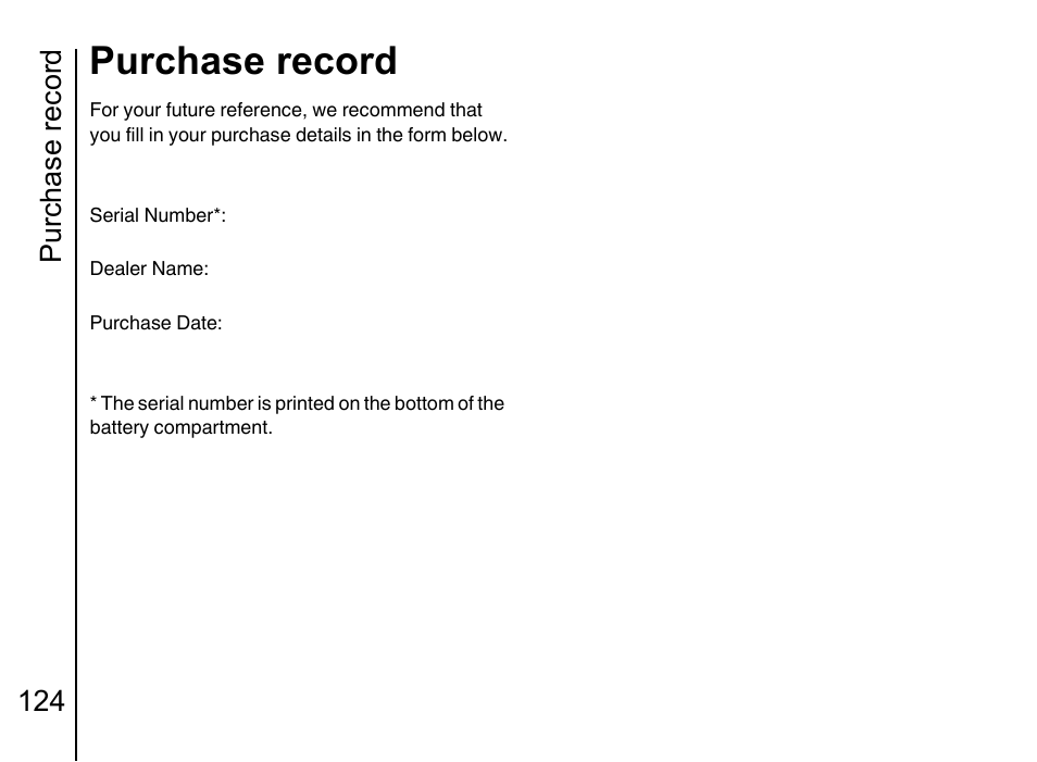 Purchase record 124, Purchase record | Toshiba Portege G710 User Manual | Page 125 / 140