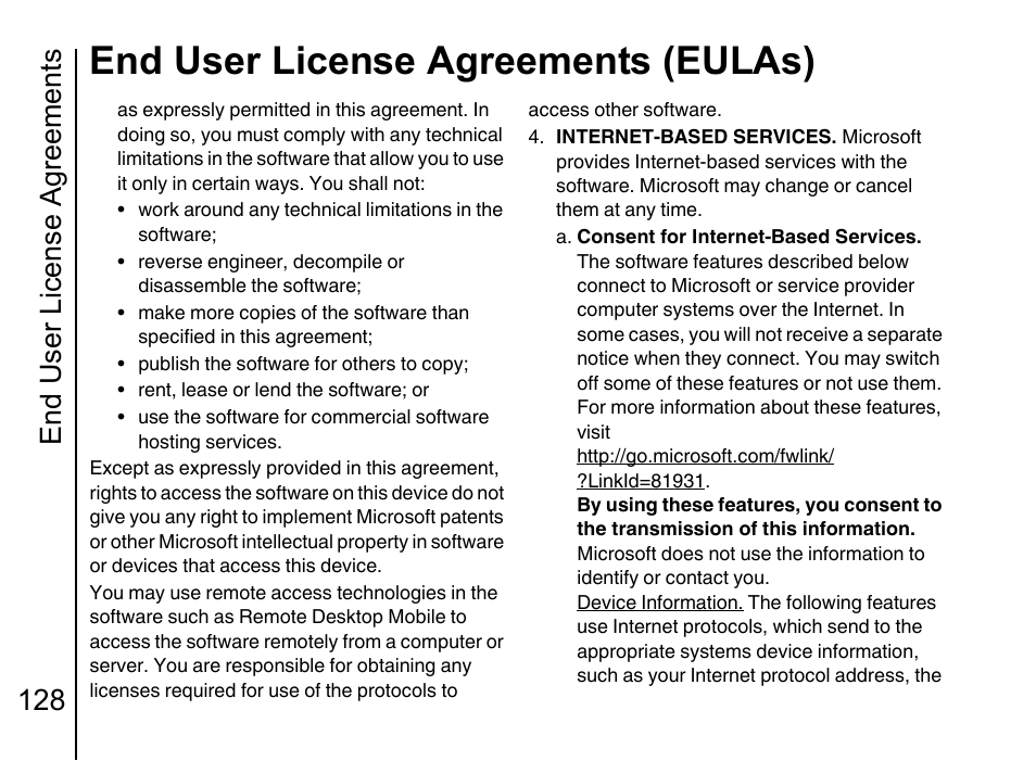 End user license agreements (eulas), End user license agreements 128 | Toshiba Portege G710 User Manual | Page 129 / 140