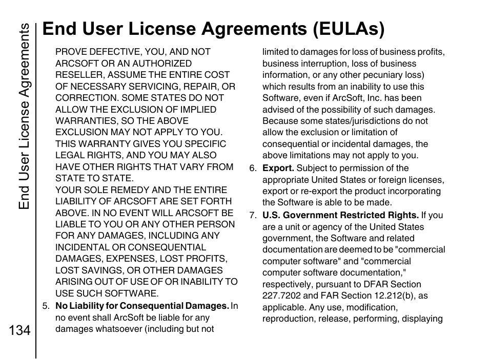 End user license agreements (eulas), End user license agreements 134 | Toshiba Portege G710 User Manual | Page 135 / 140