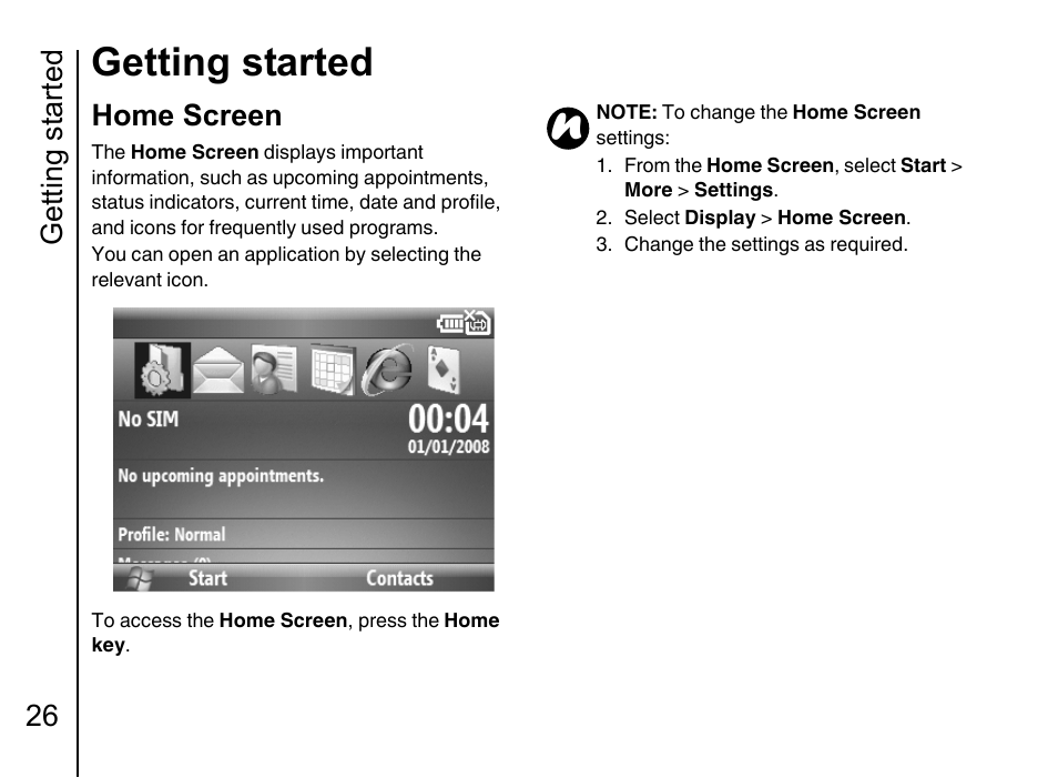 Home screen, Getting started, Getting started 26 | Toshiba Portege G710 User Manual | Page 27 / 140