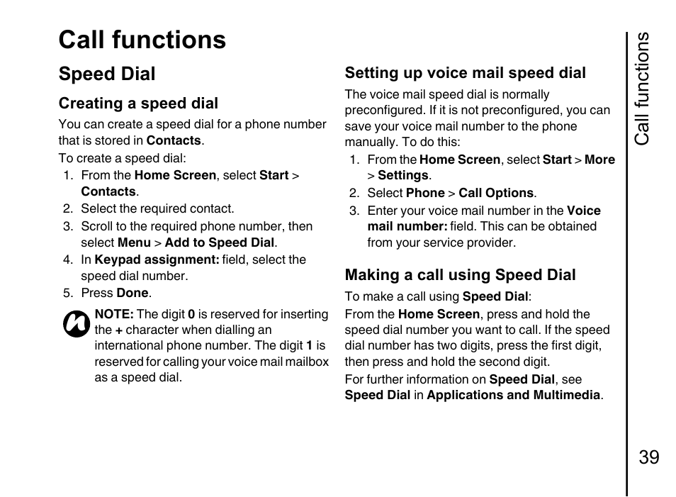 Speed dial 39, Call functions, Call functions 39 | Speed dial | Toshiba Portege G710 User Manual | Page 40 / 140