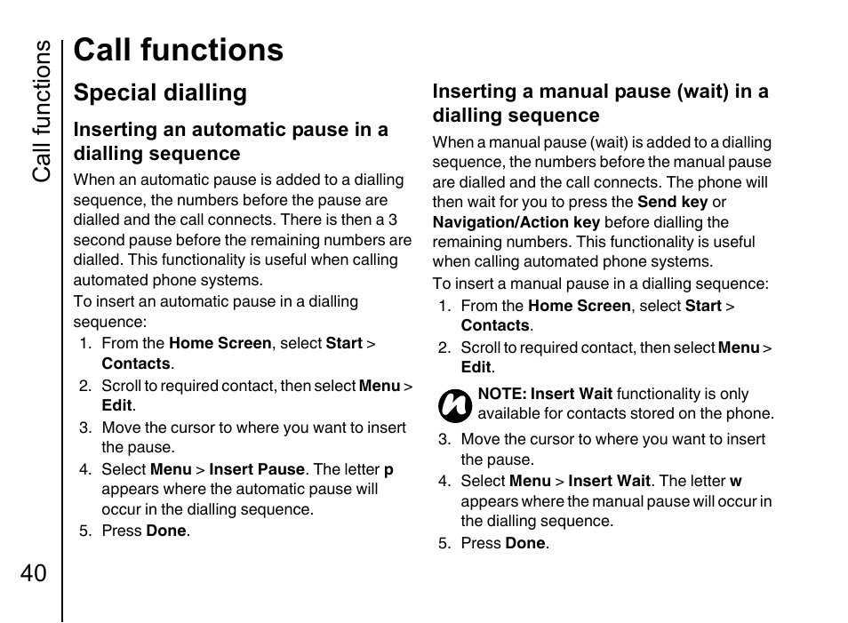 Special dialling 40, Call functions, Call functions 40 | Special dialling | Toshiba Portege G710 User Manual | Page 41 / 140