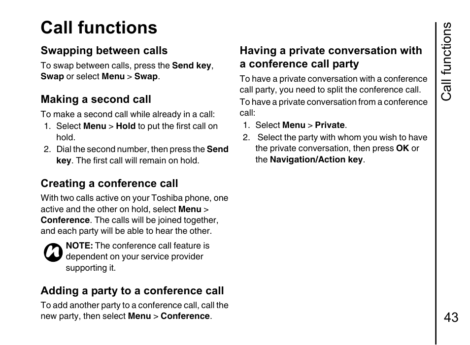 Call functions, Call functions 43 | Toshiba Portege G710 User Manual | Page 44 / 140