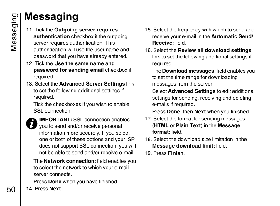 Messaging, Messaging 50 | Toshiba Portege G710 User Manual | Page 51 / 140