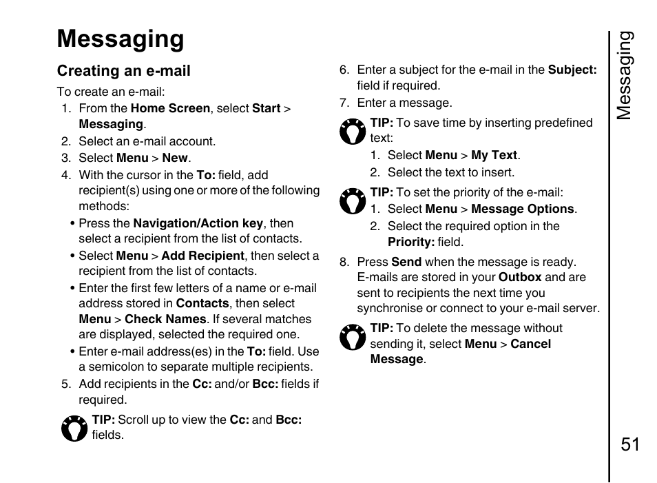 Messaging, Messaging 51, Creating an e-mail | Toshiba Portege G710 User Manual | Page 52 / 140