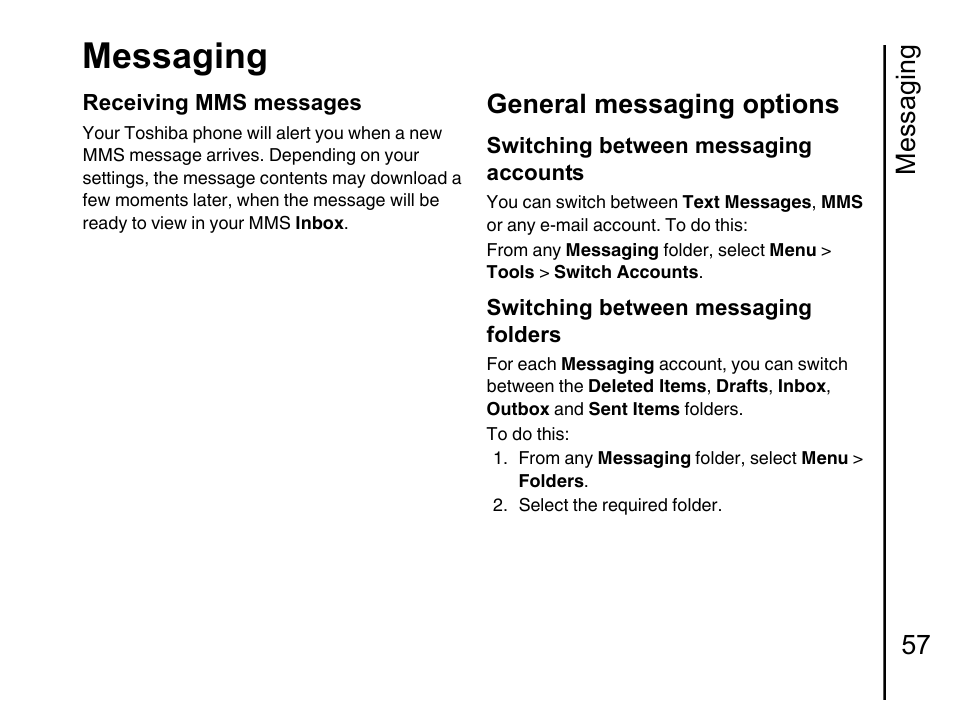 General messaging options 57, Messaging, Messaging 57 | General messaging options | Toshiba Portege G710 User Manual | Page 58 / 140