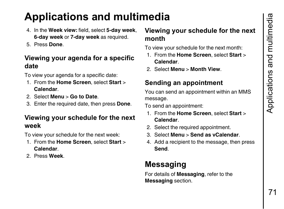 Messaging 71, Applications and multimedia, Applications and multimedia 71 | Messaging | Toshiba Portege G710 User Manual | Page 72 / 140