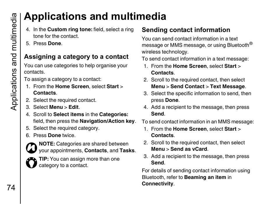 Applications and multimedia, Applications and multimedia 74 | Toshiba Portege G710 User Manual | Page 75 / 140