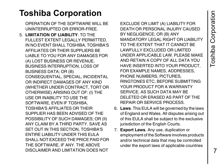 Toshiba corporation, Toshiba corporation 7 | Toshiba Portege G710 User Manual | Page 8 / 140