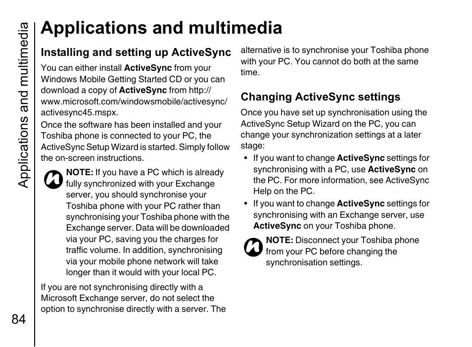 Applications and multimedia, Applications and multimedia 84 | Toshiba Portege G710 User Manual | Page 85 / 140