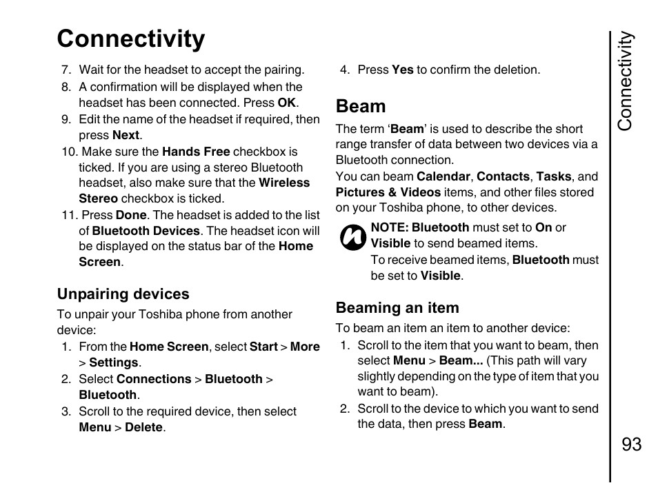 Beam 93, Connectivity, Connectivity 93 | Beam | Toshiba Portege G710 User Manual | Page 94 / 140