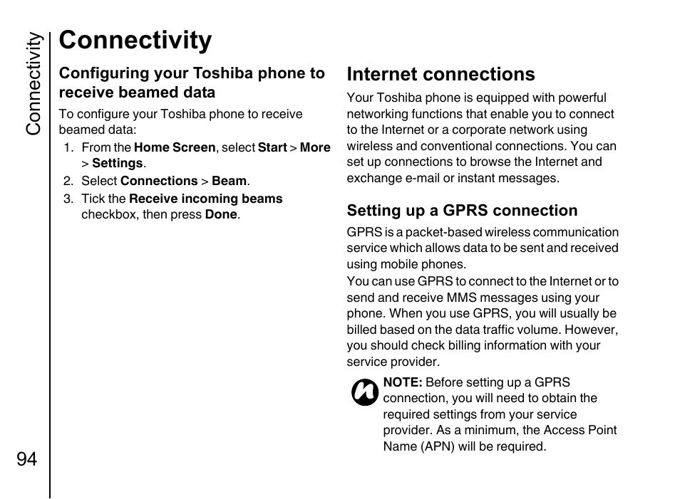 Internet connections 94, Connectivity, Connectivity 94 | Internet connections | Toshiba Portege G710 User Manual | Page 95 / 140