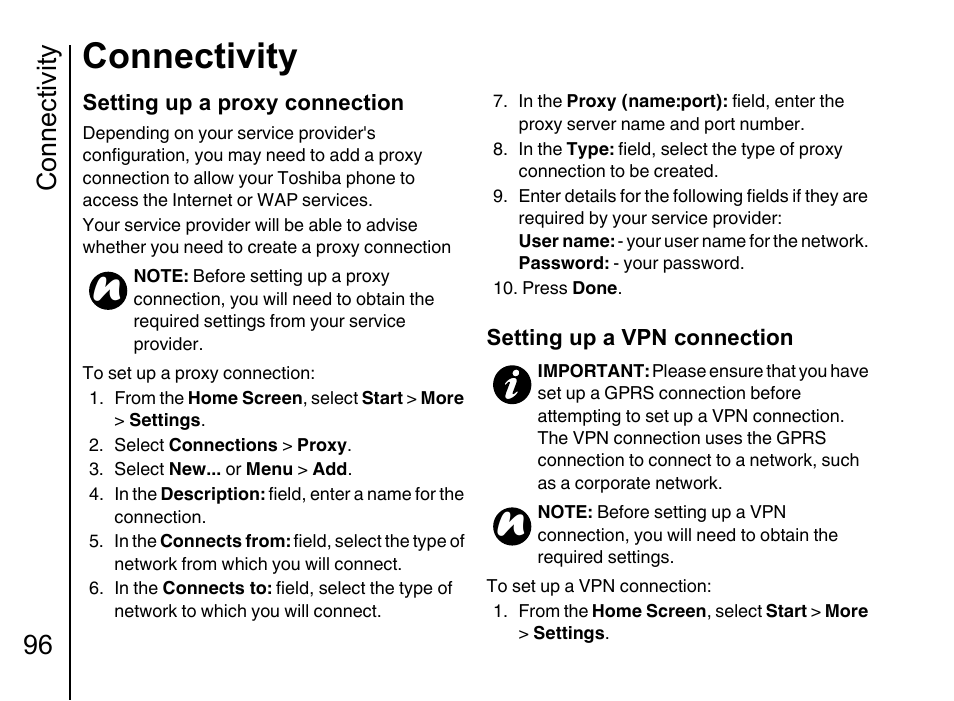 Connectivity, Connectivity 96 | Toshiba Portege G710 User Manual | Page 97 / 140