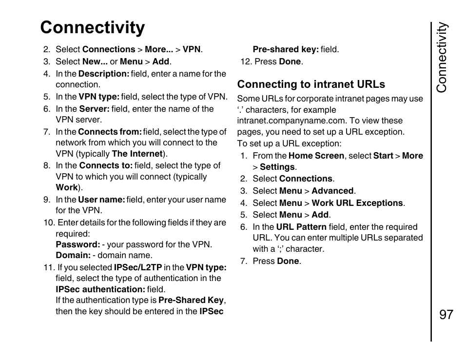 Connectivity, Connectivity 97, Connecting to intranet urls | Toshiba Portege G710 User Manual | Page 98 / 140