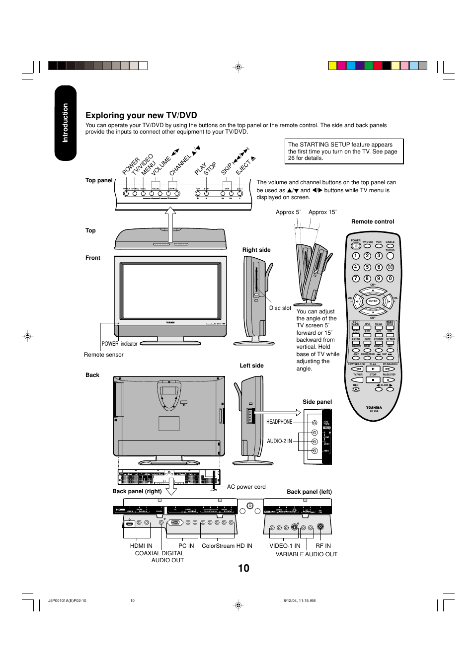 Exploring your new tv/dvd, Introduction | Toshiba 23HLV84 User Manual | Page 10 / 68