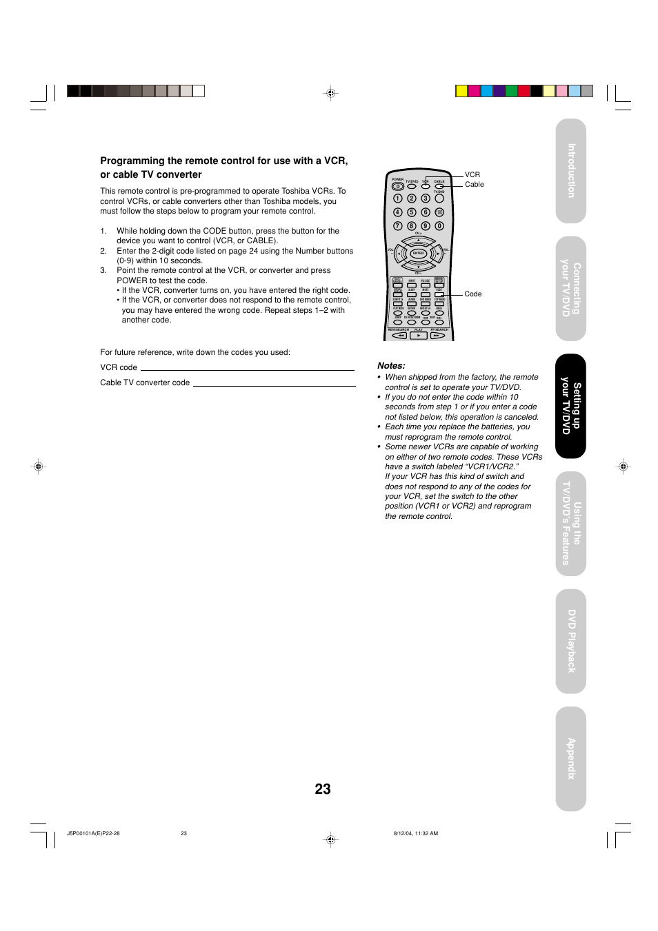 Setting up your tv/dvd | Toshiba 23HLV84 User Manual | Page 23 / 68