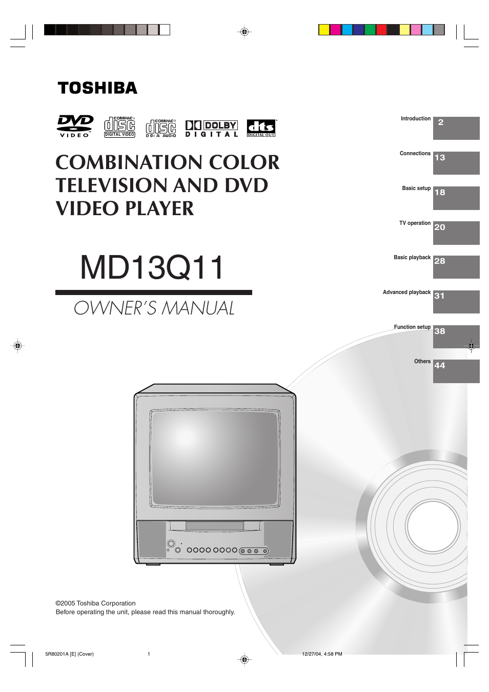 Toshiba MD13Q11 User Manual | 52 pages