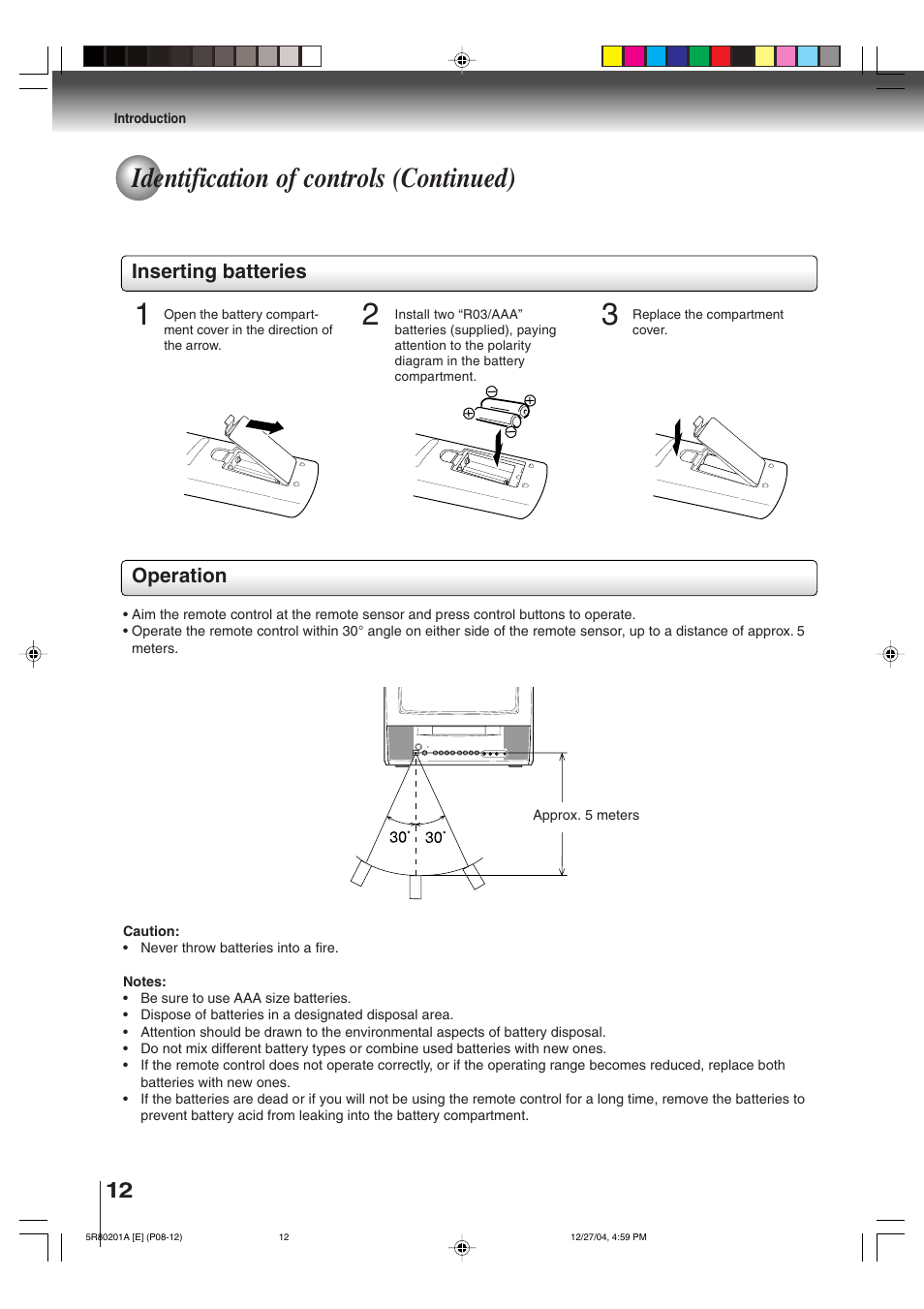 Identification of controls (continued) | Toshiba MD13Q11 User Manual | Page 12 / 52
