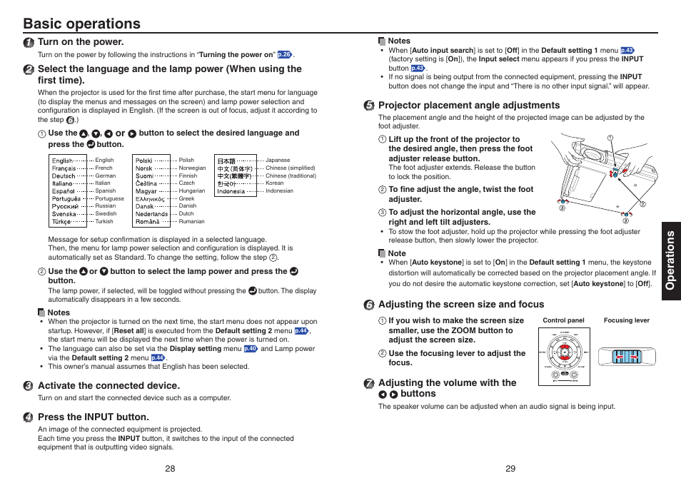 Basic operations, P.29, P.28 | Operations | Toshiba TDP-EX20 User Manual | Page 15 / 50