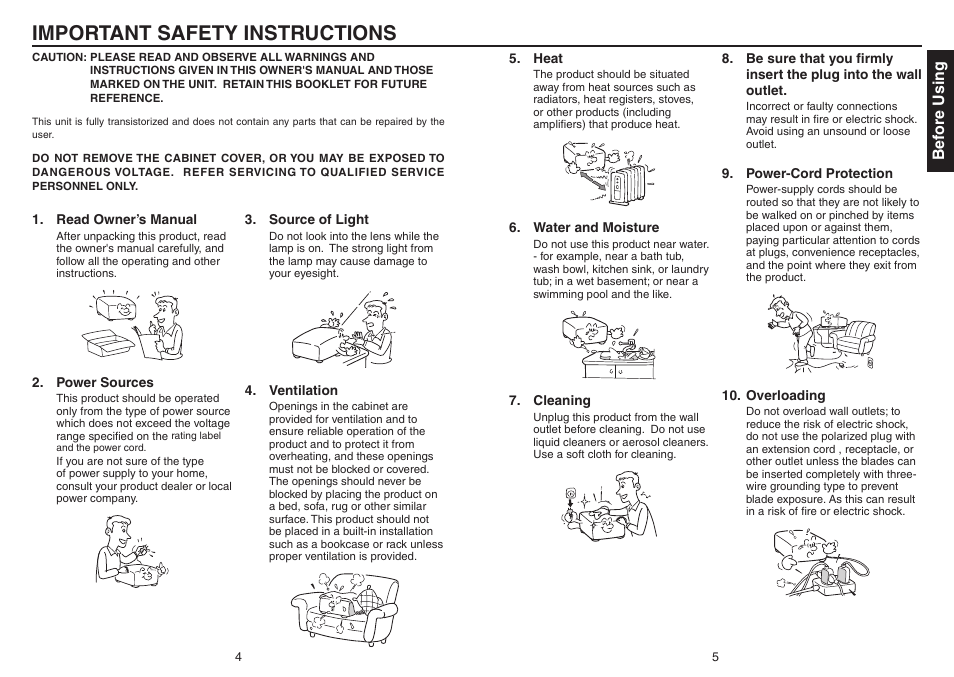 Important safety instructions | Toshiba TDP-EX20 User Manual | Page 3 / 50