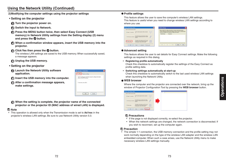 Operations, Using the network utility (continued) | Toshiba TDP-EX20 User Manual | Page 37 / 50