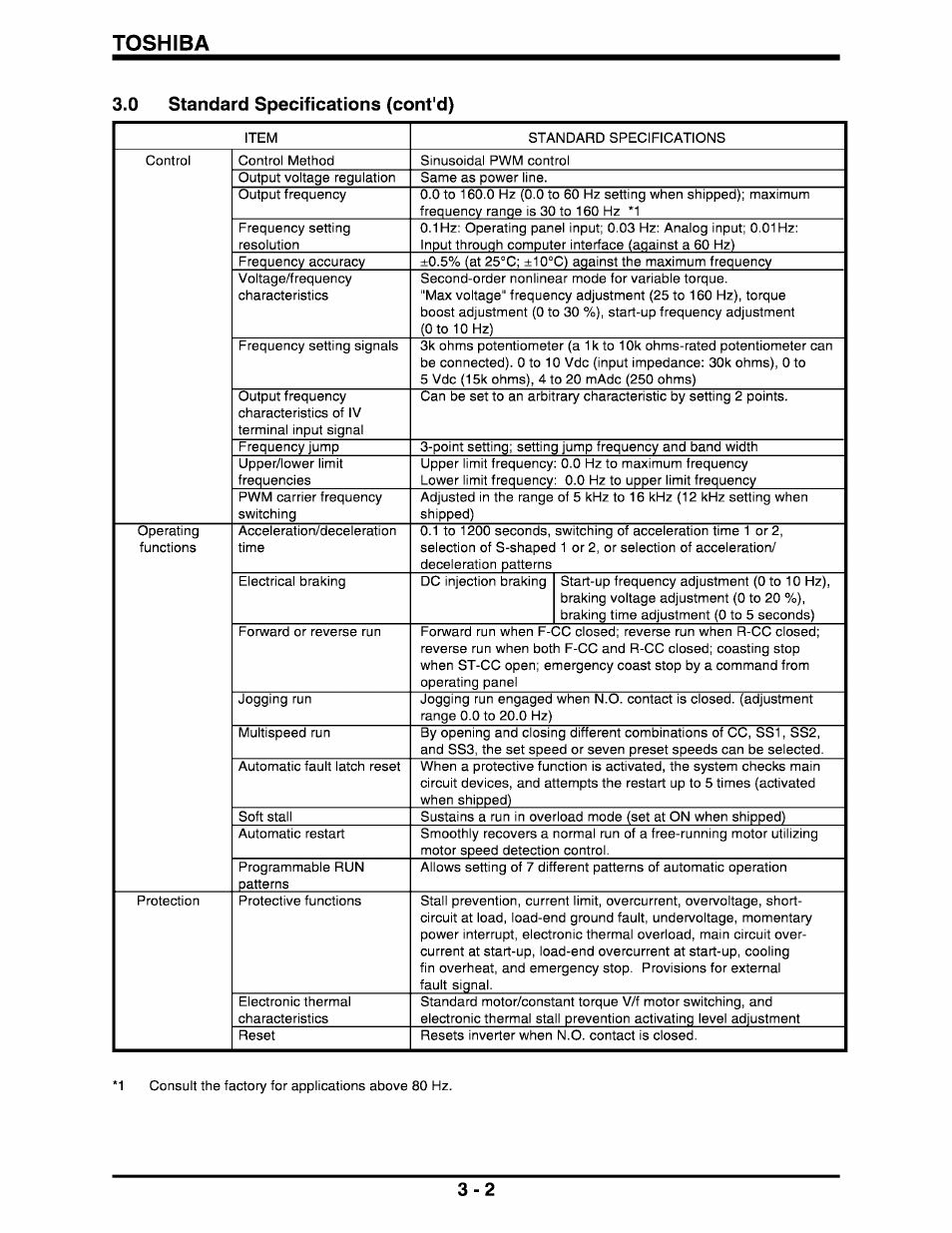 0 standard specifications (cont'd), Toshiba | Toshiba Q-Flowsaver II User Manual | Page 13 / 107