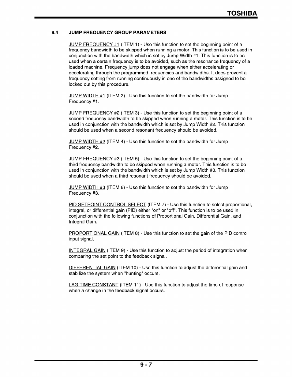 Toshiba, 4 jump frequency group parameters | Toshiba Q-Flowsaver II User Manual | Page 48 / 107