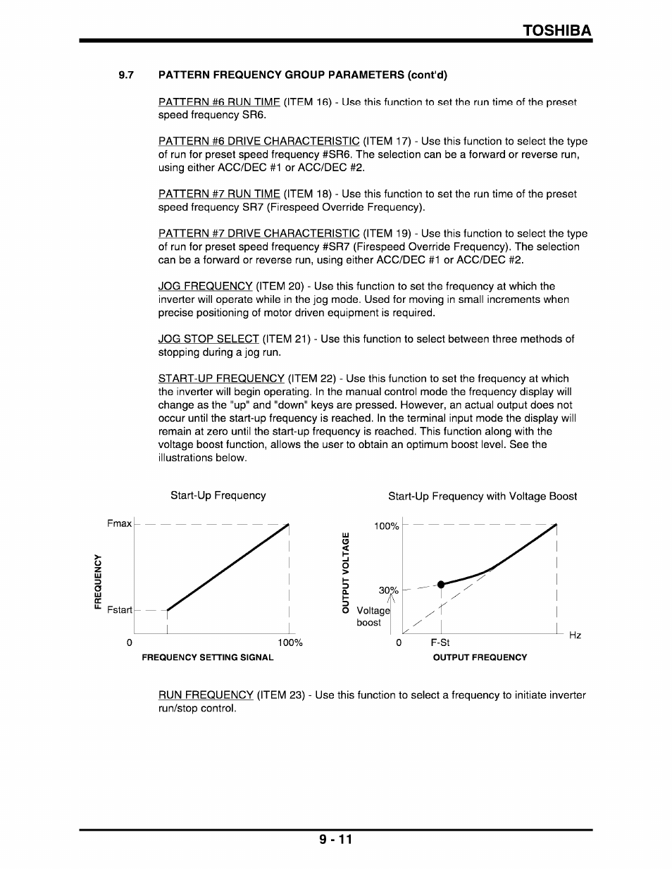 Toshiba, 7 pattern frequency group parameters (cont'd) | Toshiba Q-Flowsaver II User Manual | Page 52 / 107