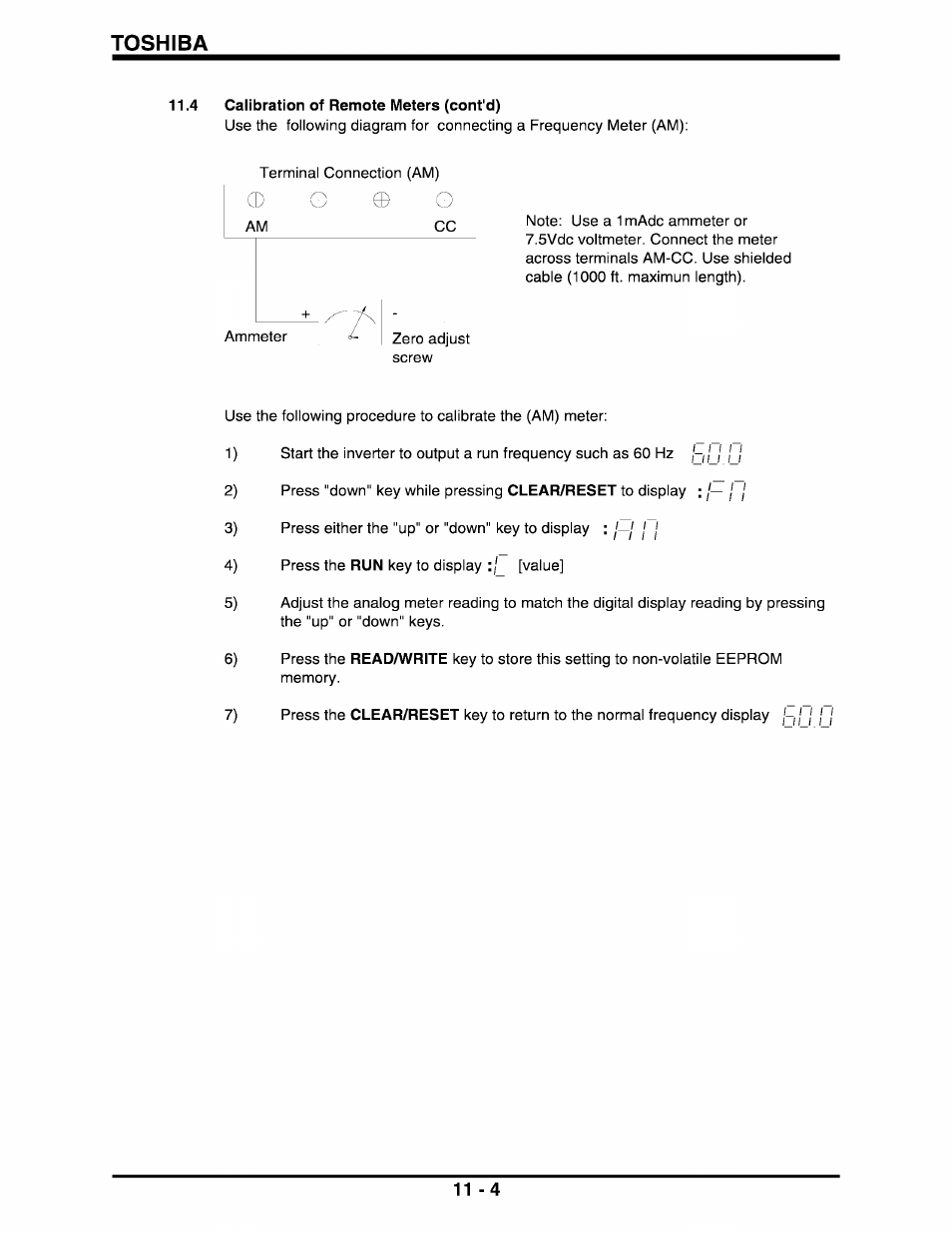 Toshiba, 4 calibration of remote meters (cont'd), Clear/reset | J— j j, I—i i i, Read/write, J j j 1 1 - 4 | Toshiba Q-Flowsaver II User Manual | Page 63 / 107